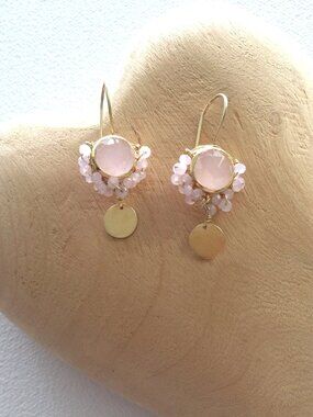 Bliss Pink Quartz Earrings. NEW